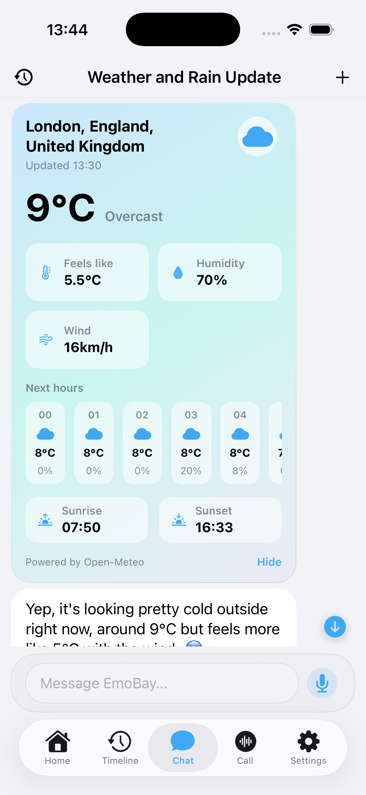 Weather card (expanded details view)